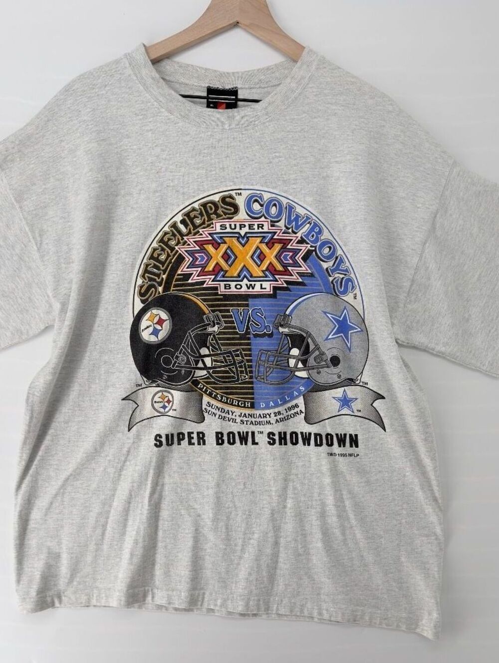 Vintage 1995 Super Bowl XXX Steelers Cowboys SIGNAL Sports T Shirt XL NFL USA